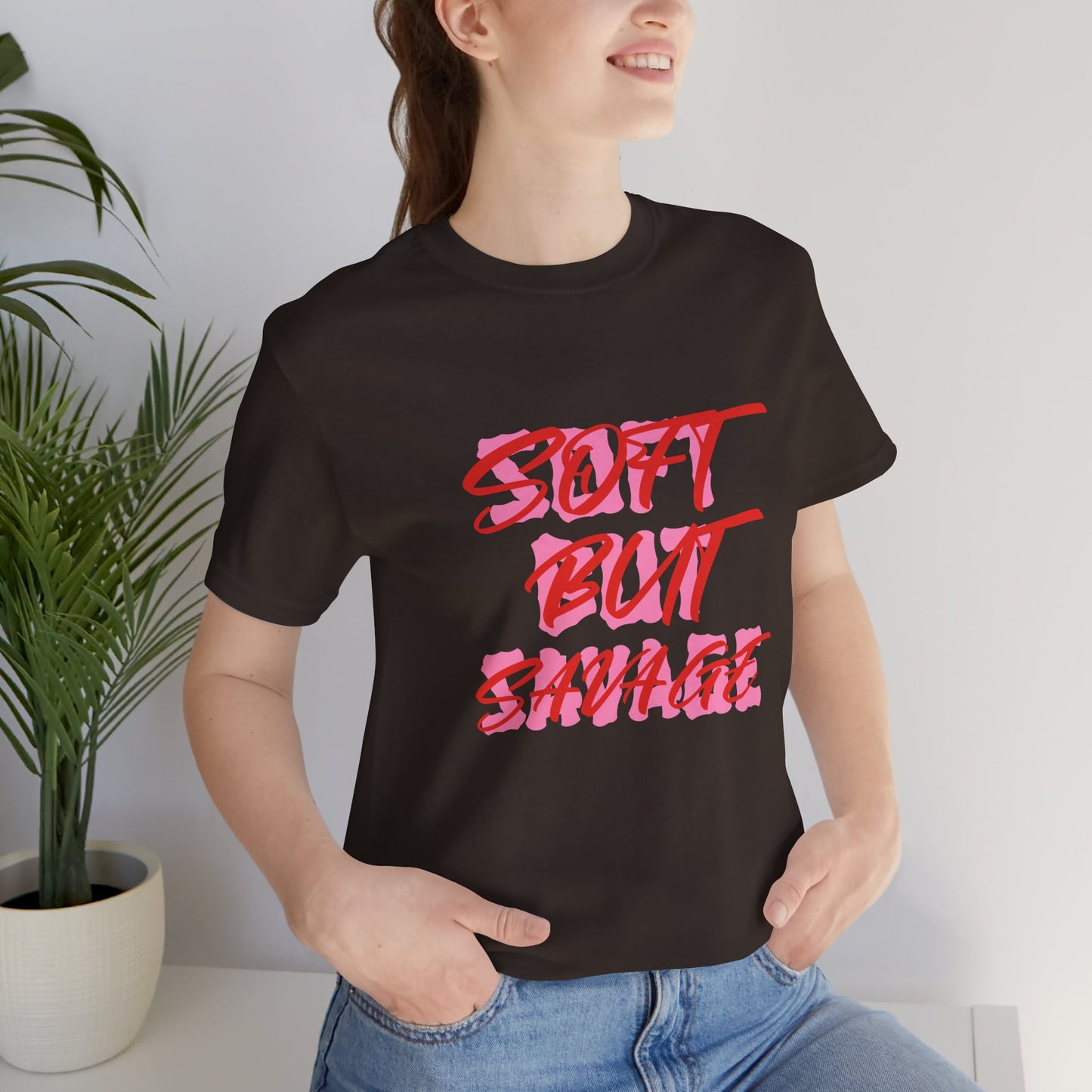 Soft But Savage Tee — Pink Brushstroke Graphic T-Shirt