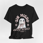 Good Vibes Ghost Tee – "Sin Miedo" Cute Pastel Graphic T-Shirt