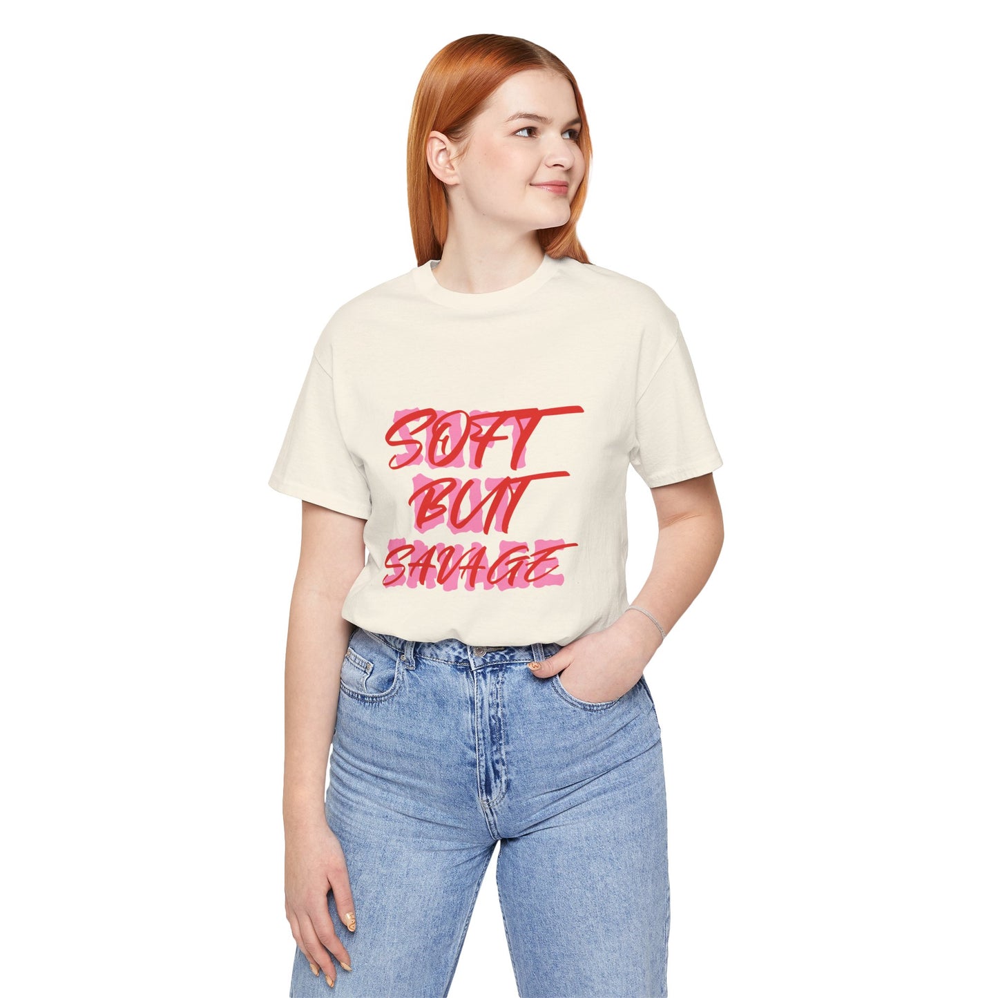 Soft But Savage Tee — Pink Brushstroke Graphic T-Shirt