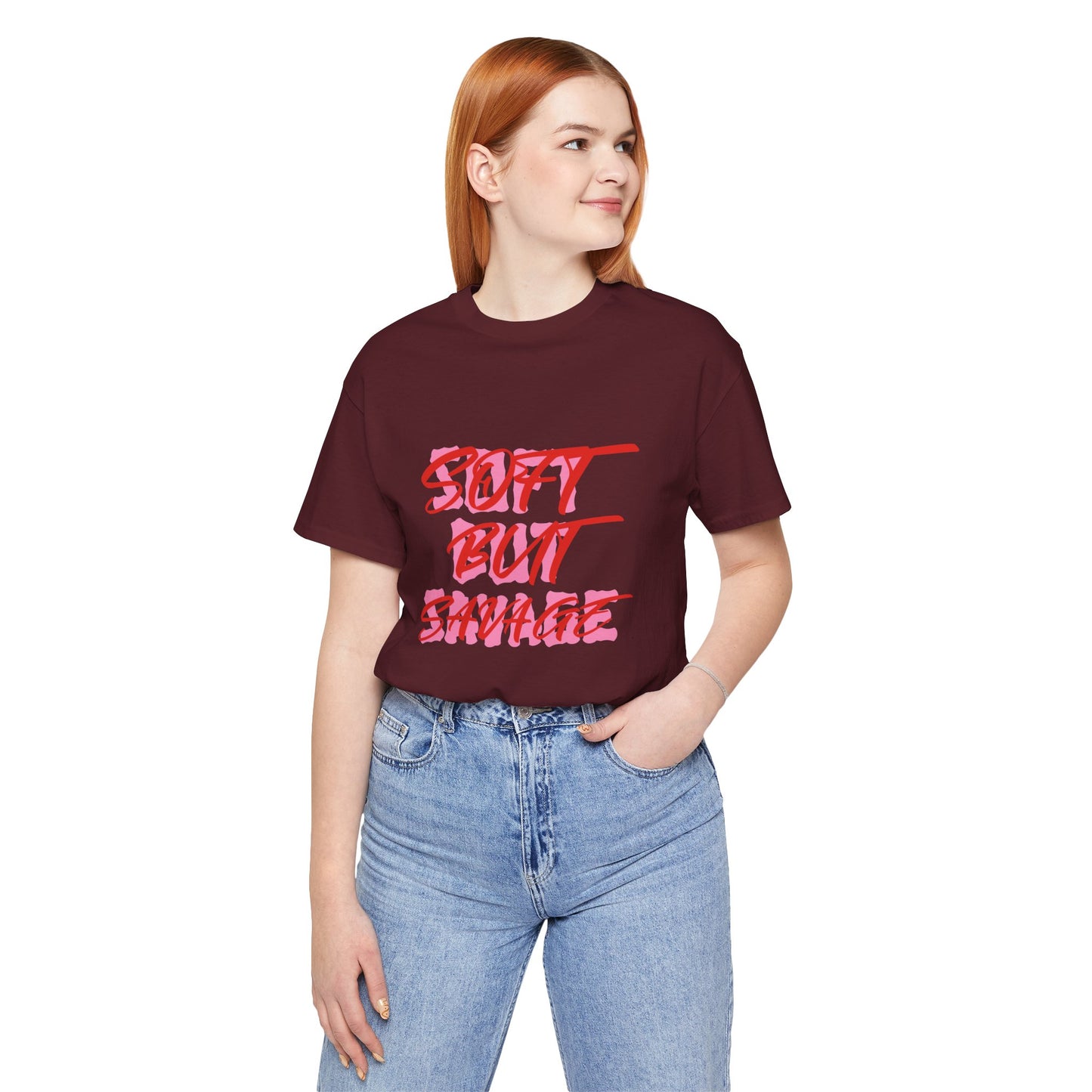 Soft But Savage Tee — Pink Brushstroke Graphic T-Shirt