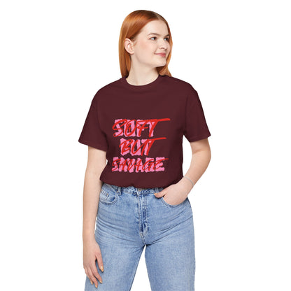 Soft But Savage Tee — Pink Brushstroke Graphic T-Shirt