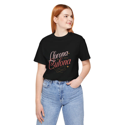 Corona Cubana Script Tee — Retro Cuban Text Graphic T-Shirt