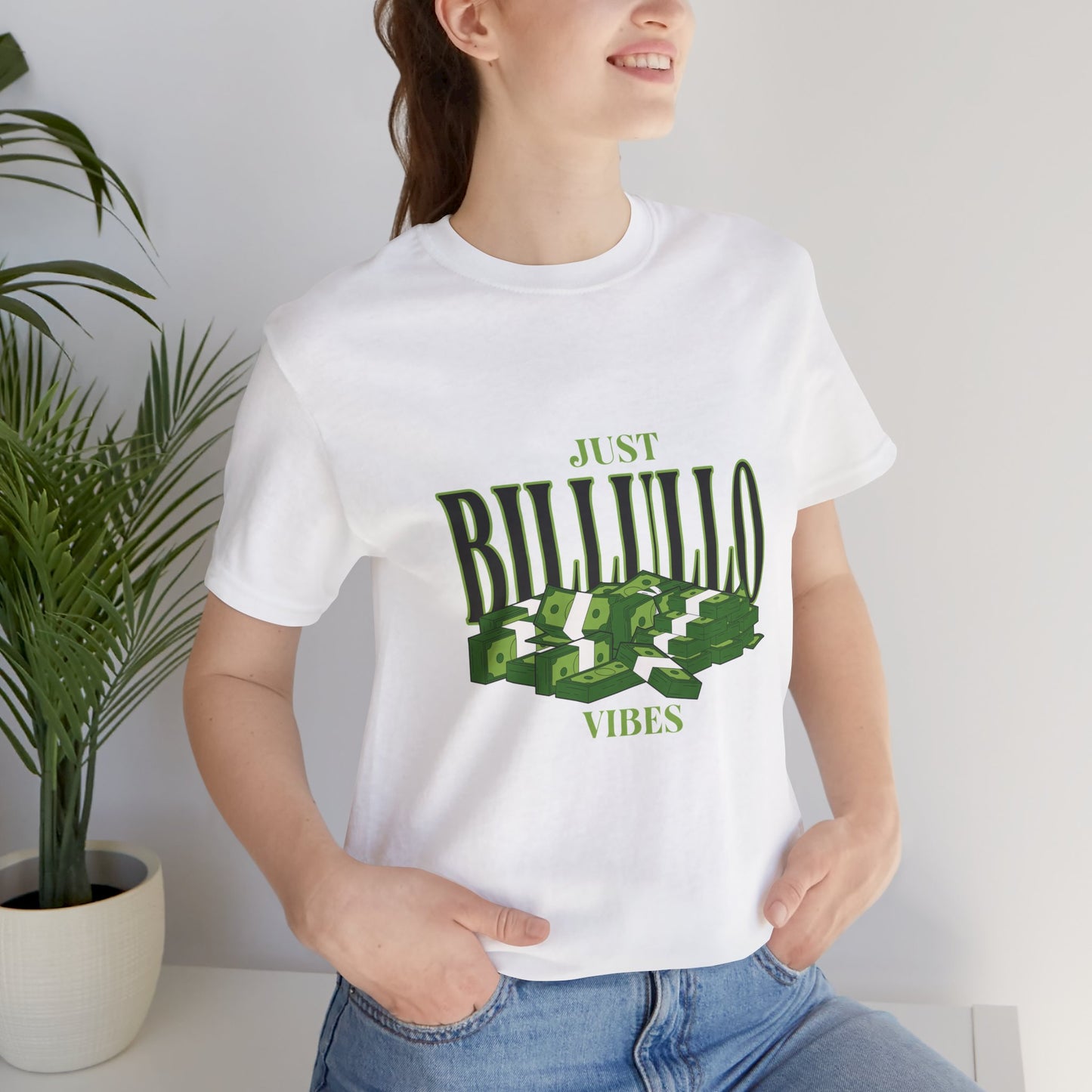 Just Billullo Vibes Tee — Green Camo Money Graphic T-Shirt