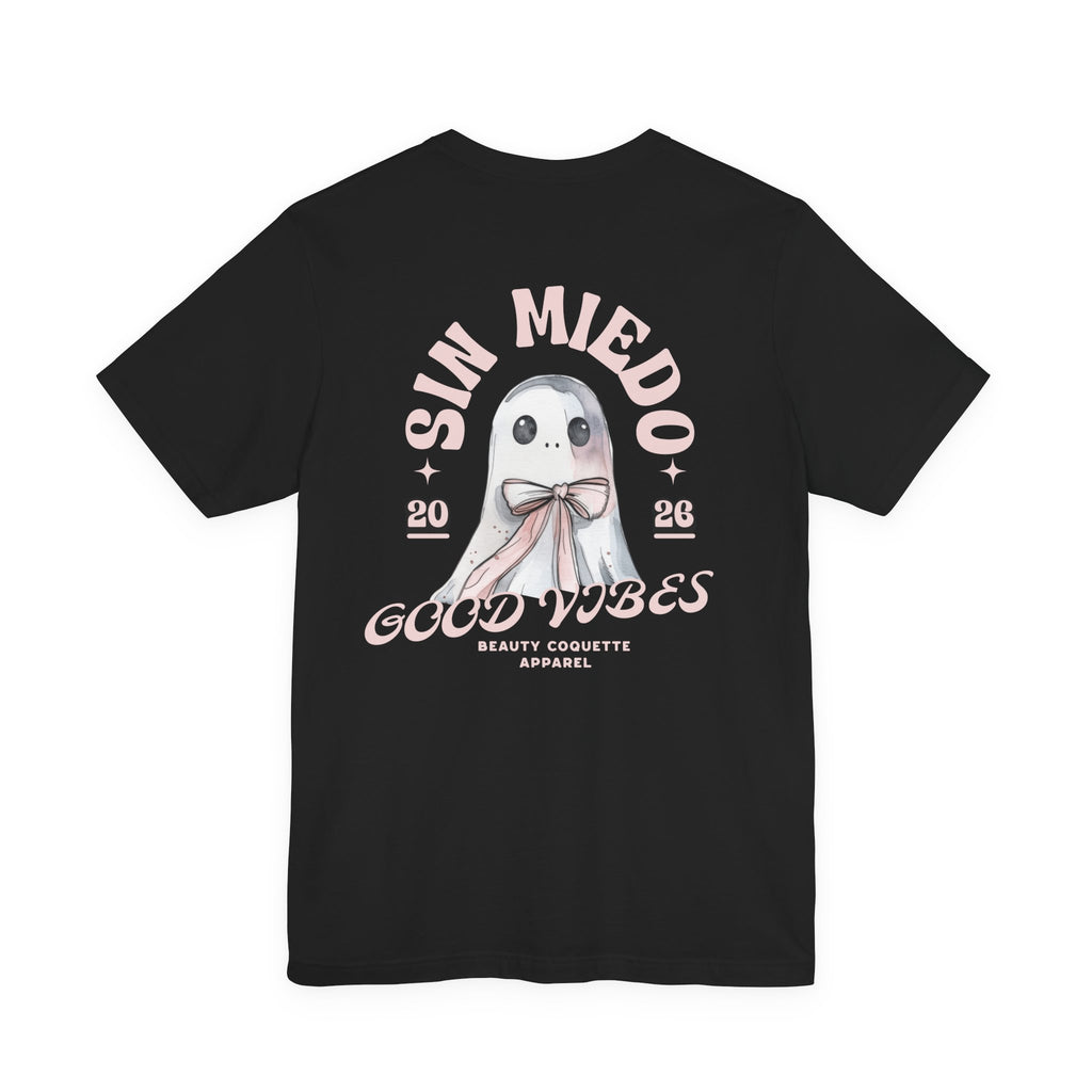 Good Vibes Ghost Tee – "Sin Miedo" Cute Pastel Graphic T-Shirt