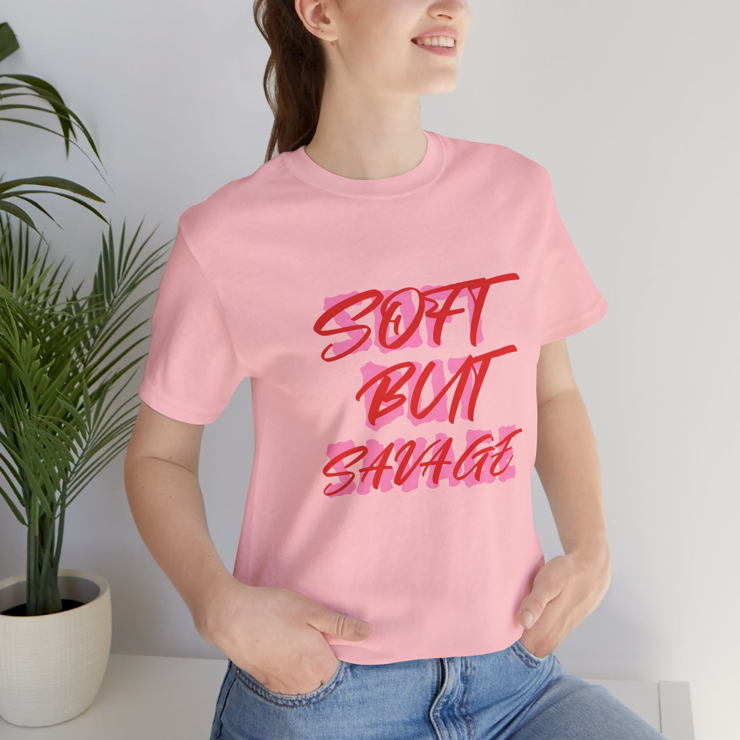 Soft But Savage Tee — Pink Brushstroke Graphic T-Shirt