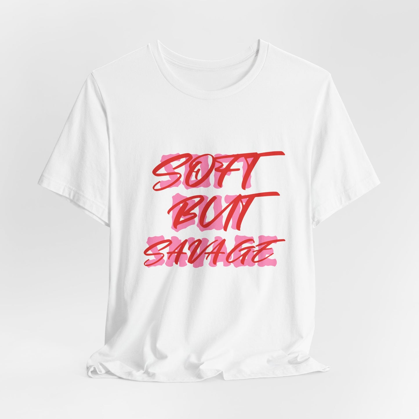 Soft But Savage Tee — Pink Brushstroke Graphic T-Shirt
