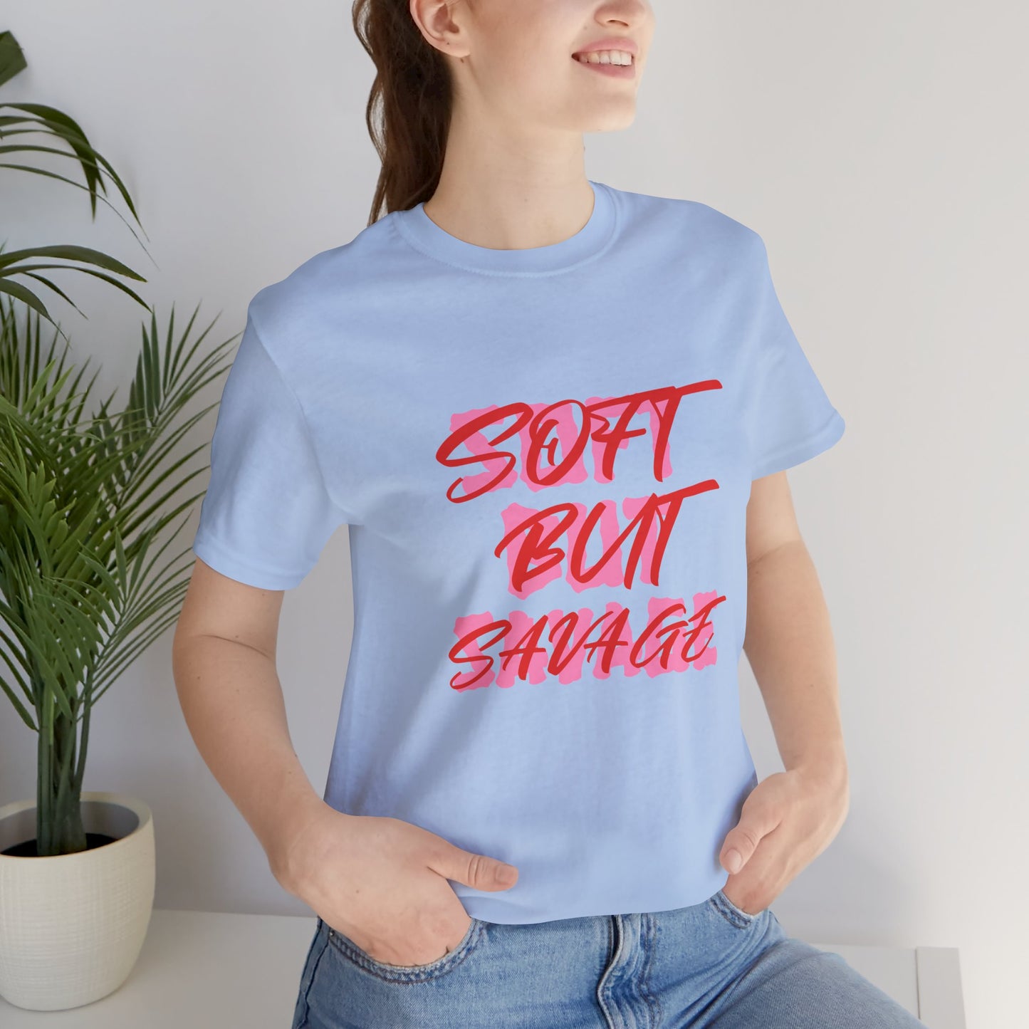 Soft But Savage Tee — Pink Brushstroke Graphic T-Shirt