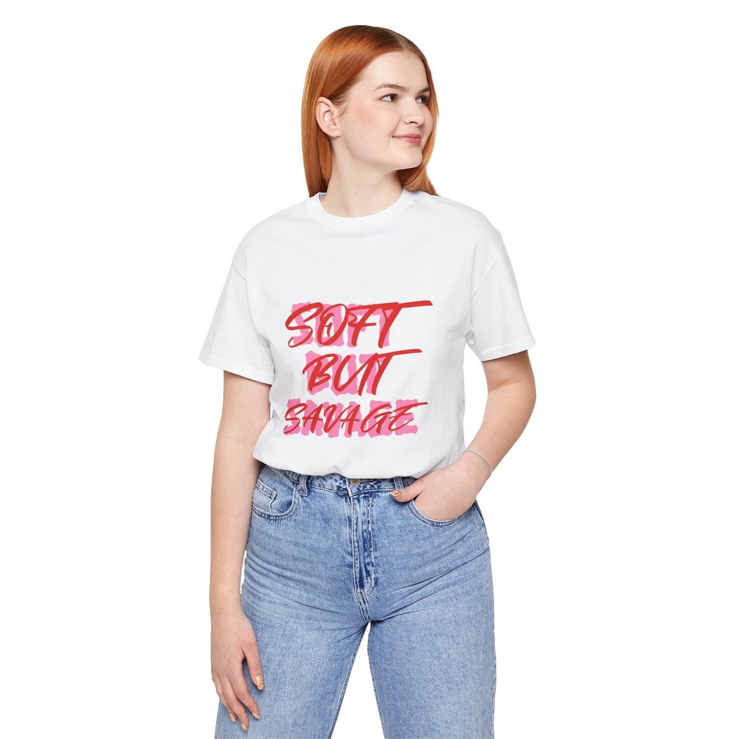 Soft But Savage Tee — Pink Brushstroke Graphic T-Shirt