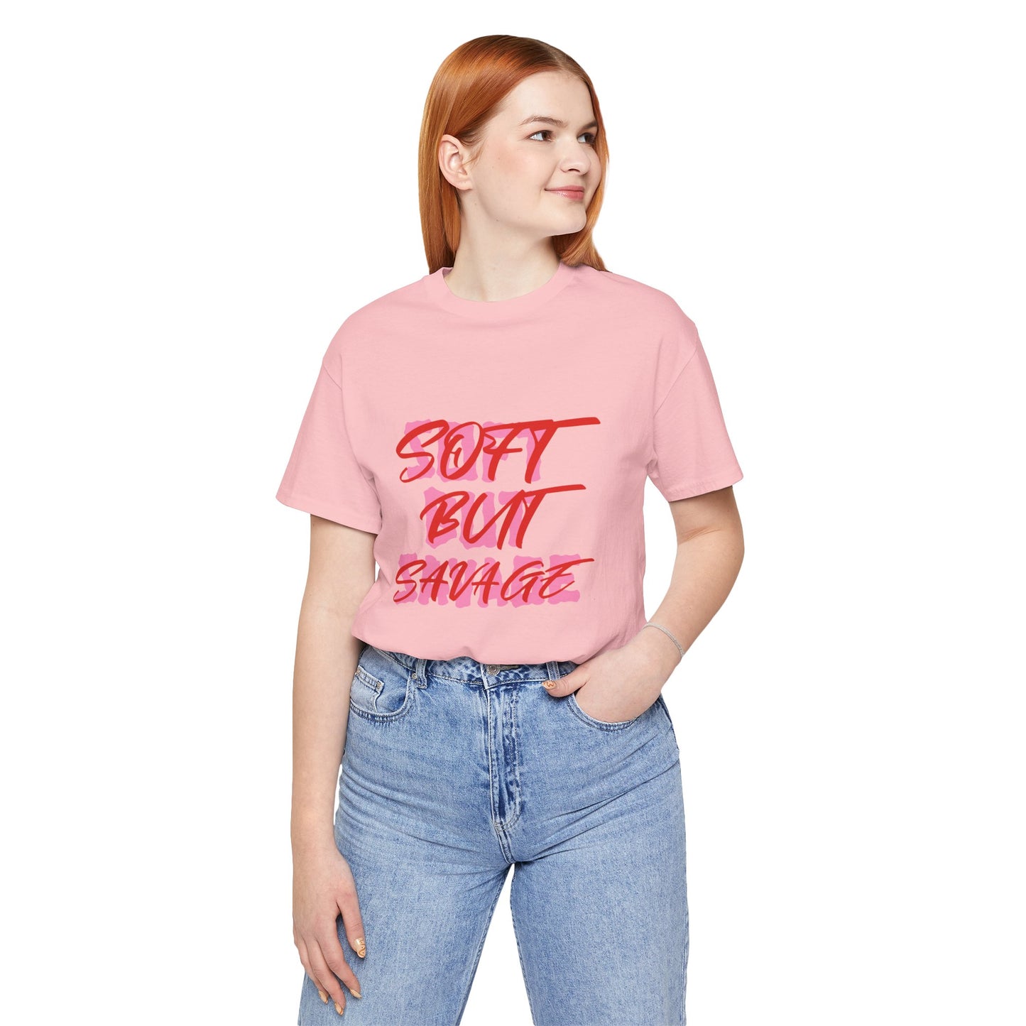 Soft But Savage Tee — Pink Brushstroke Graphic T-Shirt