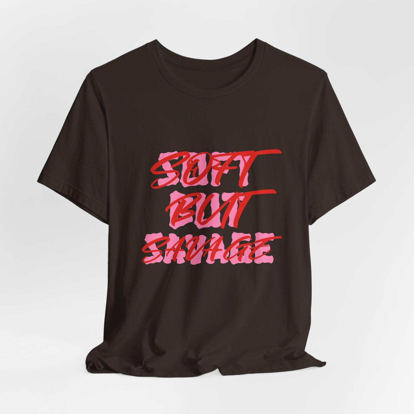 Soft But Savage Tee — Pink Brushstroke Graphic T-Shirt