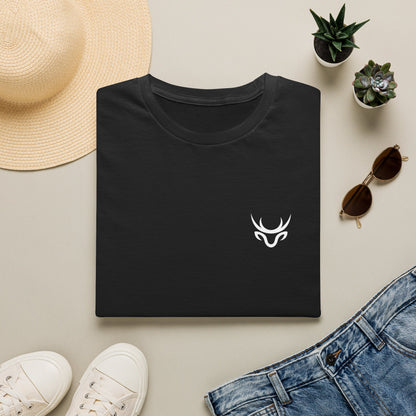 Minimal White T-Shirt with Subtle Embroidered Deer Logo — Casual Everyday Tee