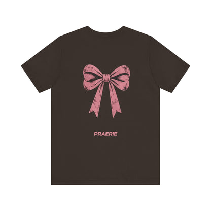 Bow Back Tee — Pink Vintage Ribbon "PRAERIE" Graphic T-Shirt