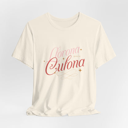 Corona Cubana Script Tee — Retro Cuban Text Graphic T-Shirt