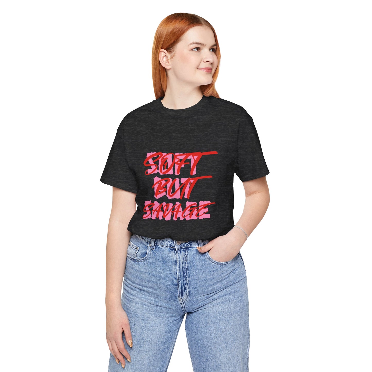 Soft But Savage Tee — Pink Brushstroke Graphic T-Shirt