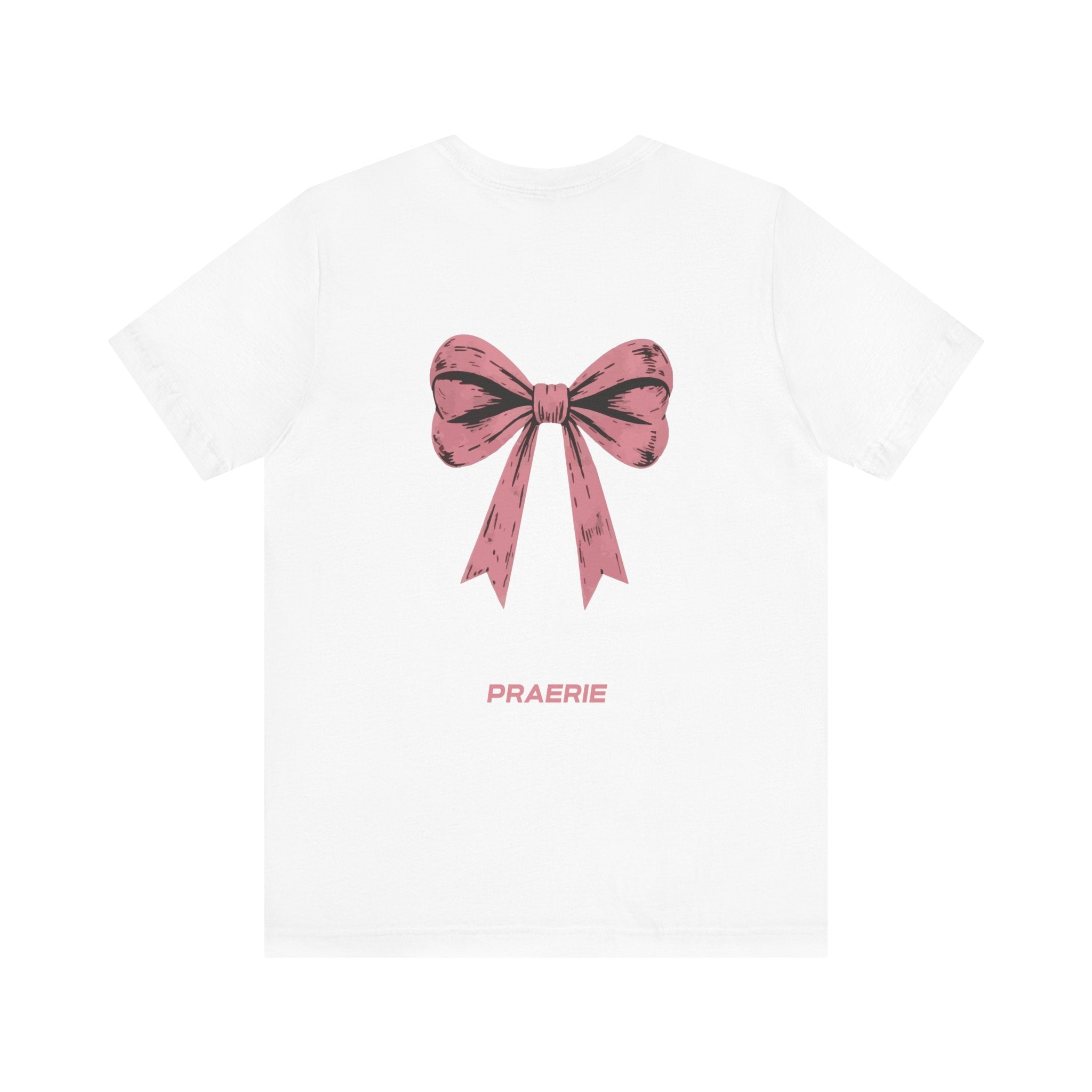 Bow Back Tee — Pink Vintage Ribbon "PRAERIE" Graphic T-Shirt
