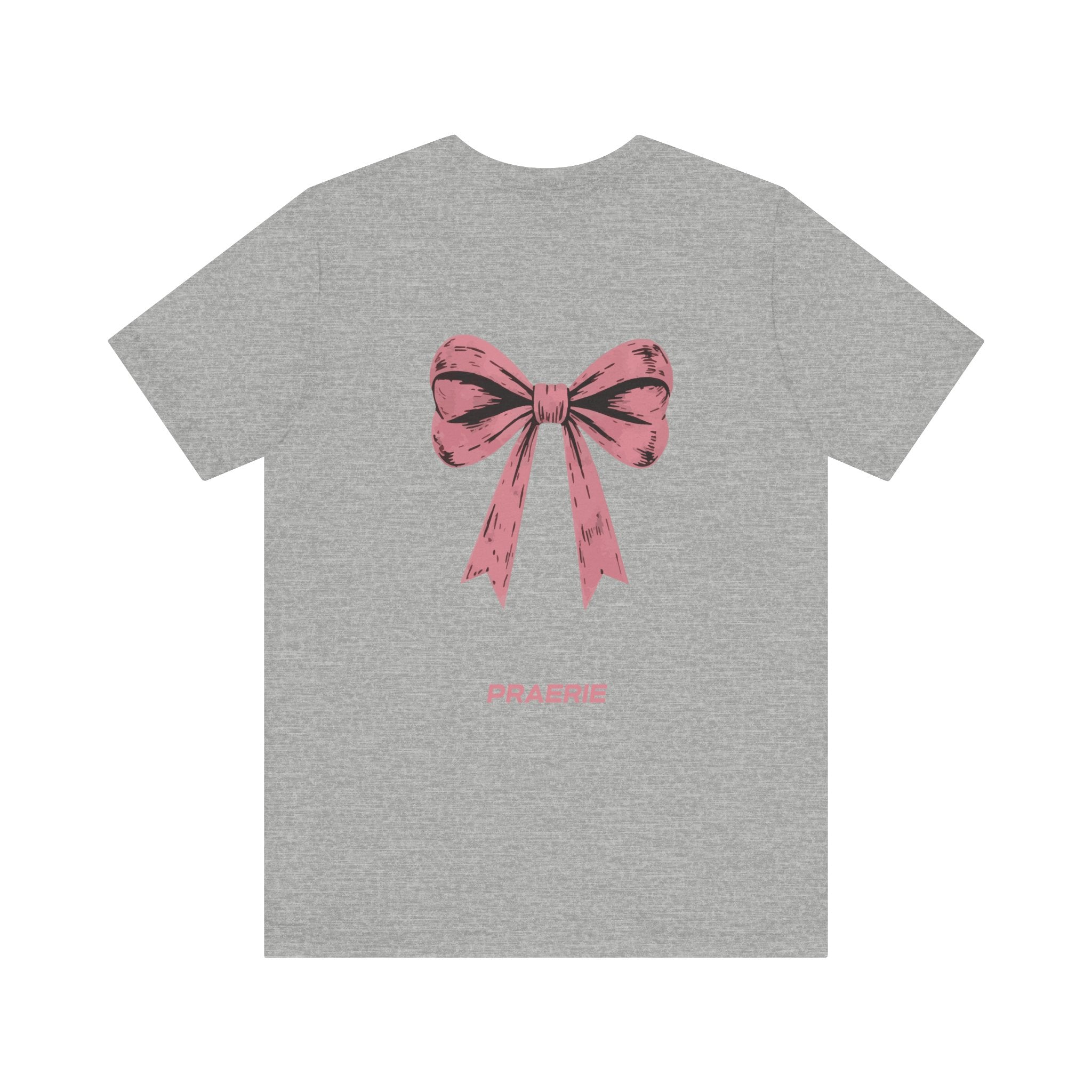 Bow Back Tee — Pink Vintage Ribbon "PRAERIE" Graphic T-Shirt