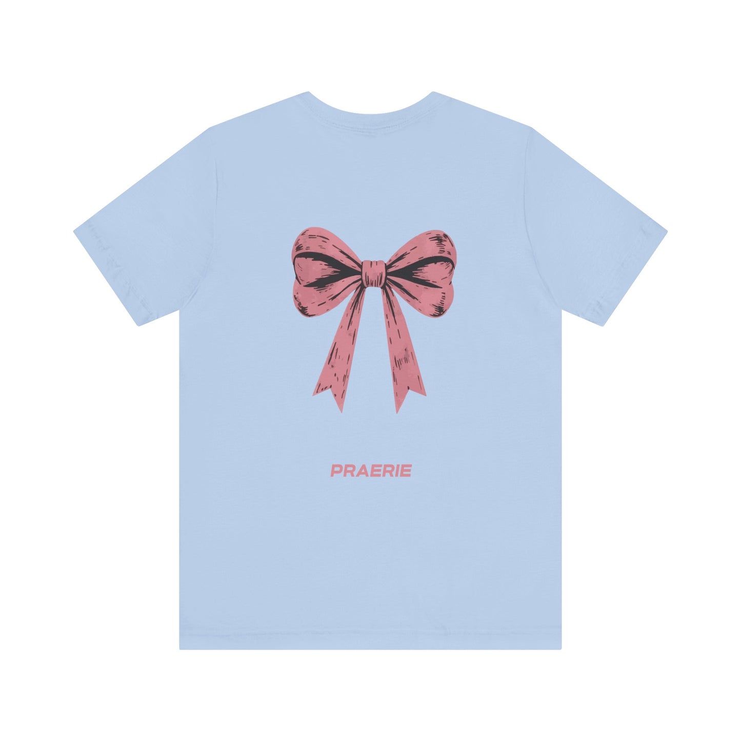 Bow Back Tee — Pink Vintage Ribbon "PRAERIE" Graphic T-Shirt