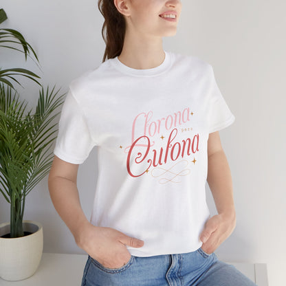 Corona Cubana Script Tee — Retro Cuban Text Graphic T-Shirt