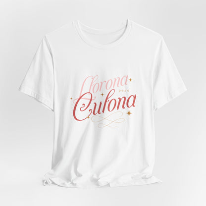 Corona Cubana Script Tee — Retro Cuban Text Graphic T-Shirt