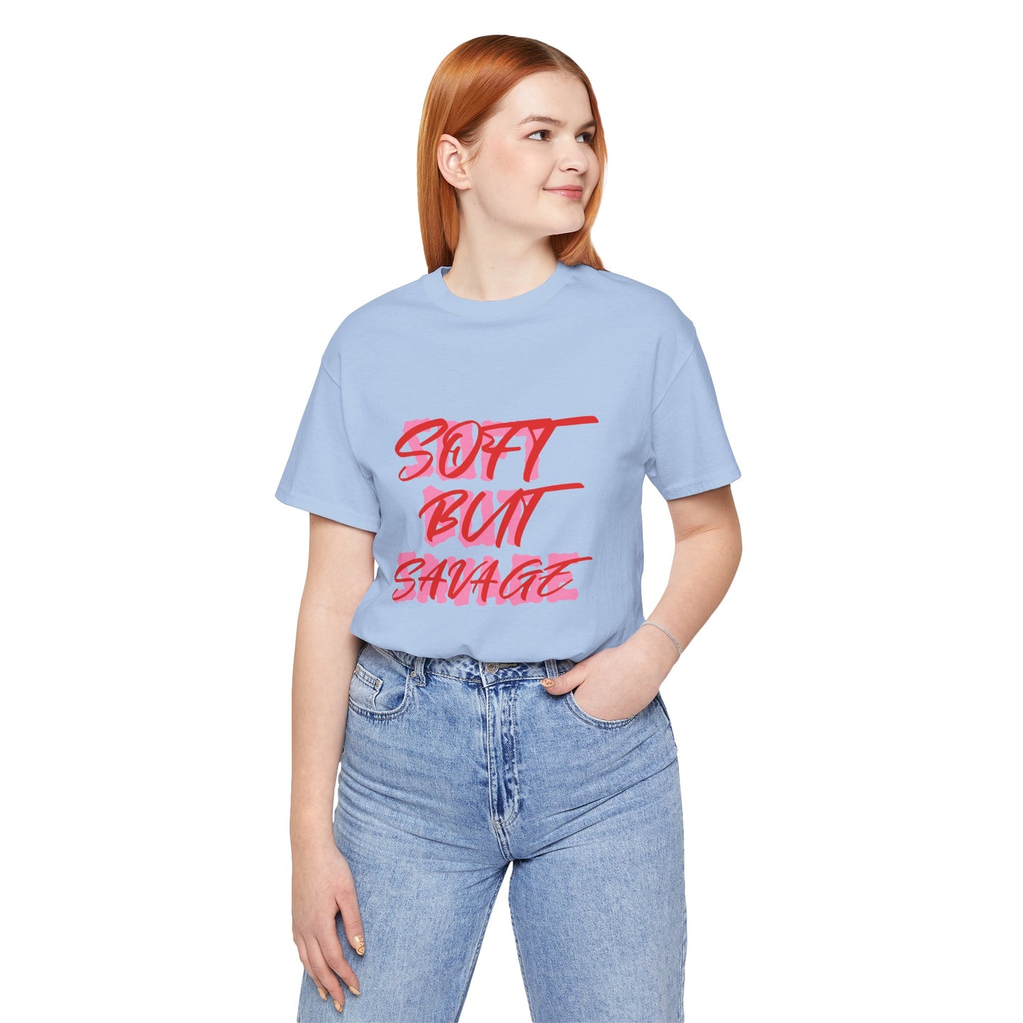Soft But Savage Tee — Pink Brushstroke Graphic T-Shirt