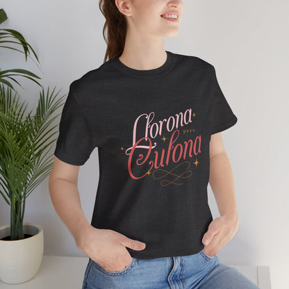 Corona Cubana Script Tee — Retro Cuban Text Graphic T-Shirt