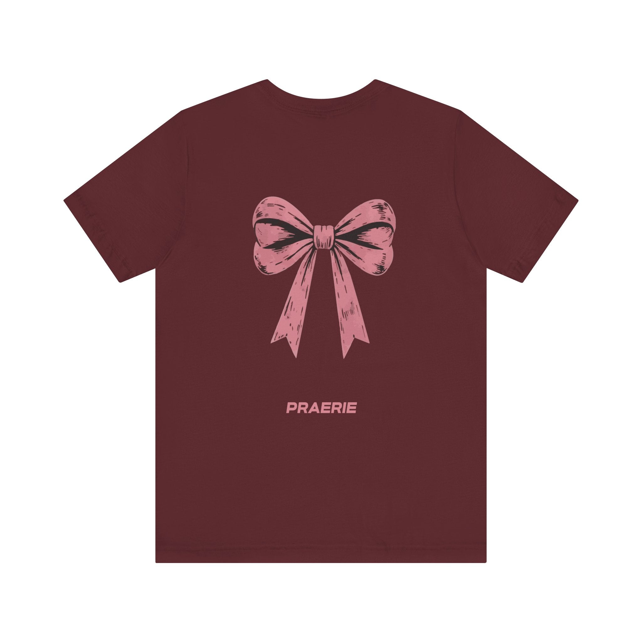 Bow Back Tee — Pink Vintage Ribbon "PRAERIE" Graphic T-Shirt