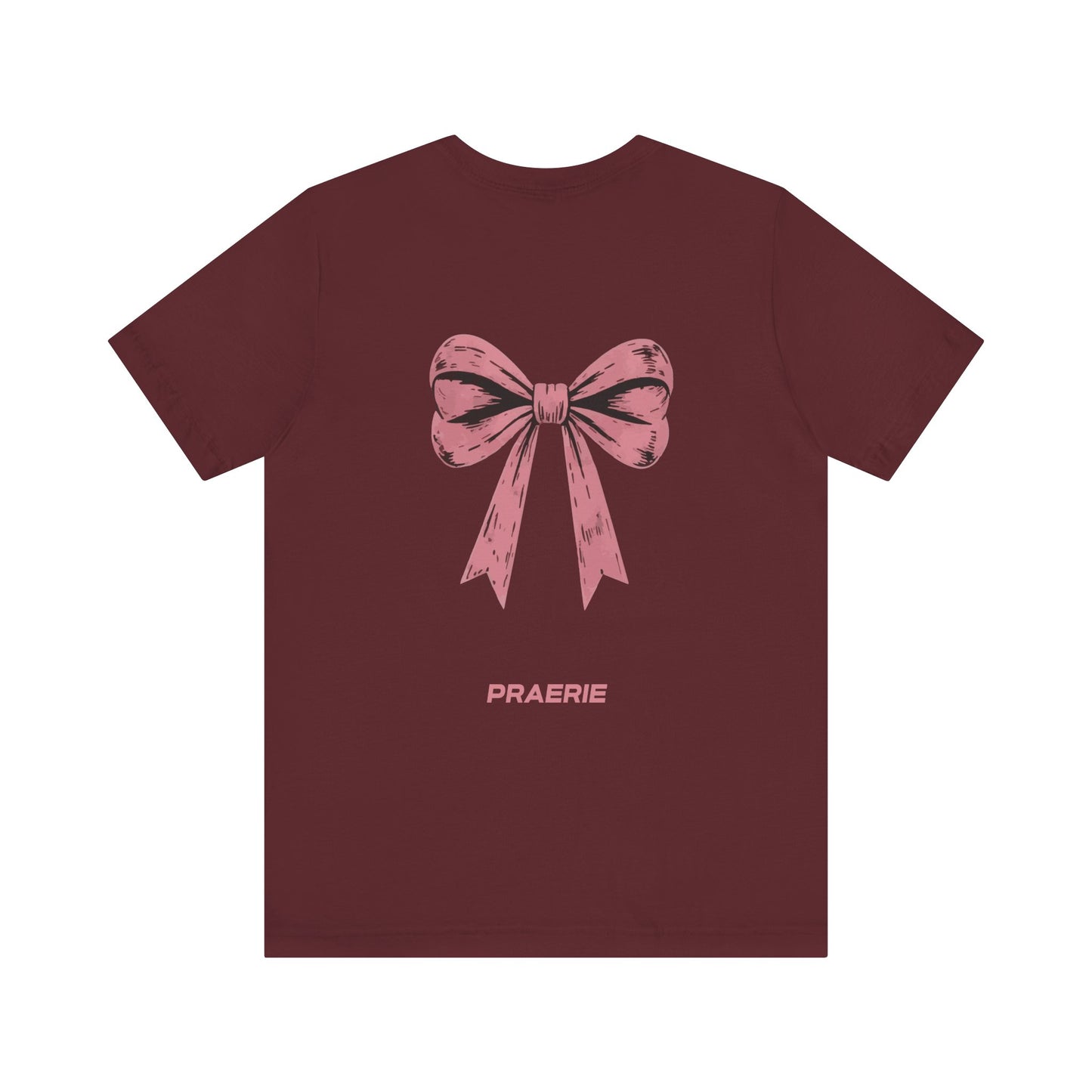 Bow Back Tee — Pink Vintage Ribbon "PRAERIE" Graphic T-Shirt