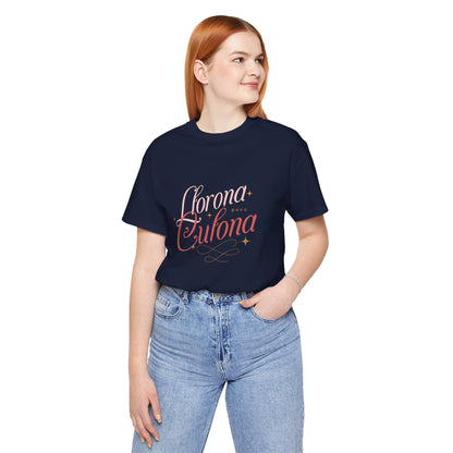 Corona Cubana Script Tee — Retro Cuban Text Graphic T-Shirt