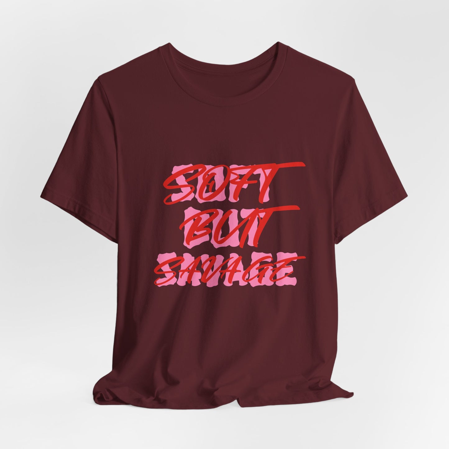 Soft But Savage Tee — Pink Brushstroke Graphic T-Shirt