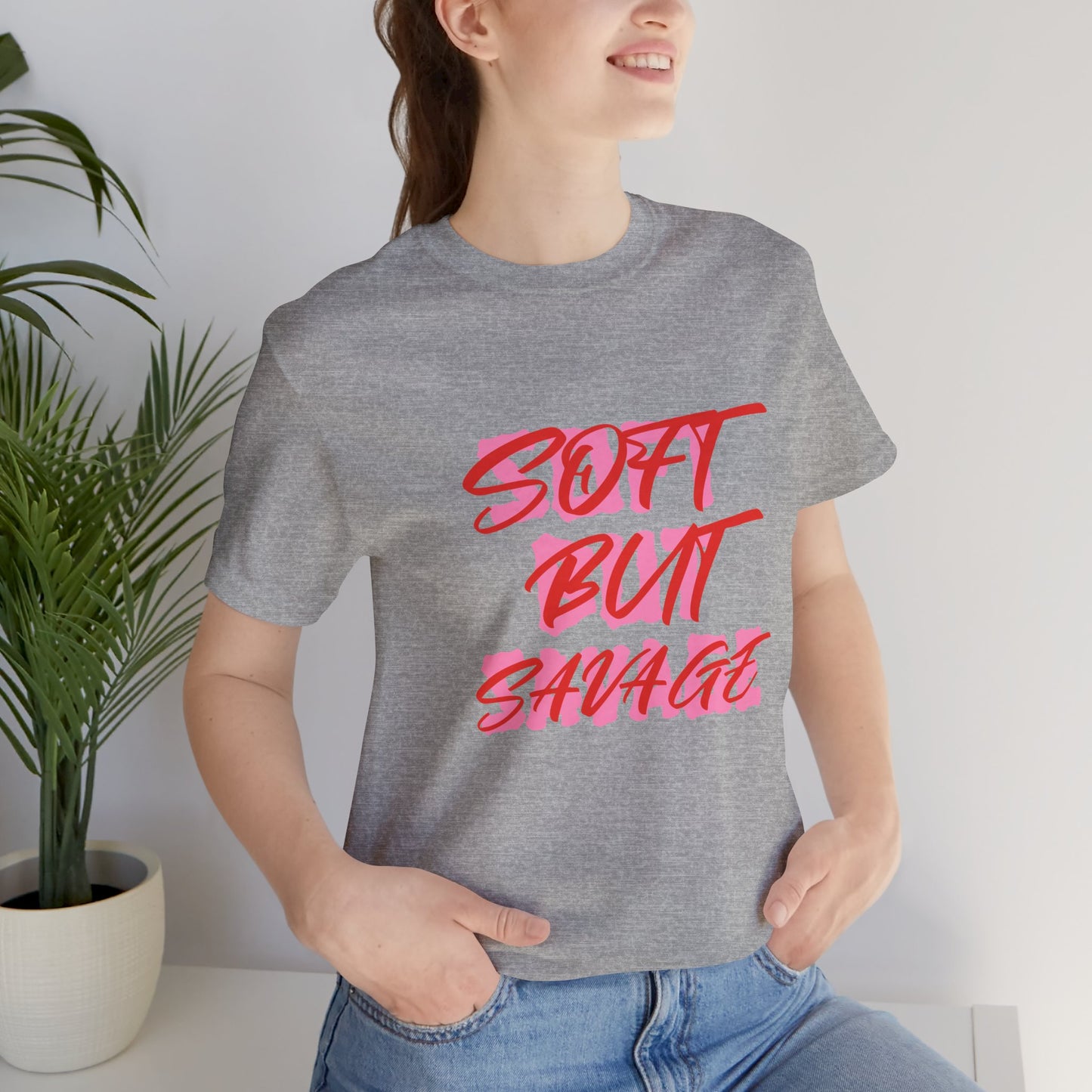 Soft But Savage Tee — Pink Brushstroke Graphic T-Shirt