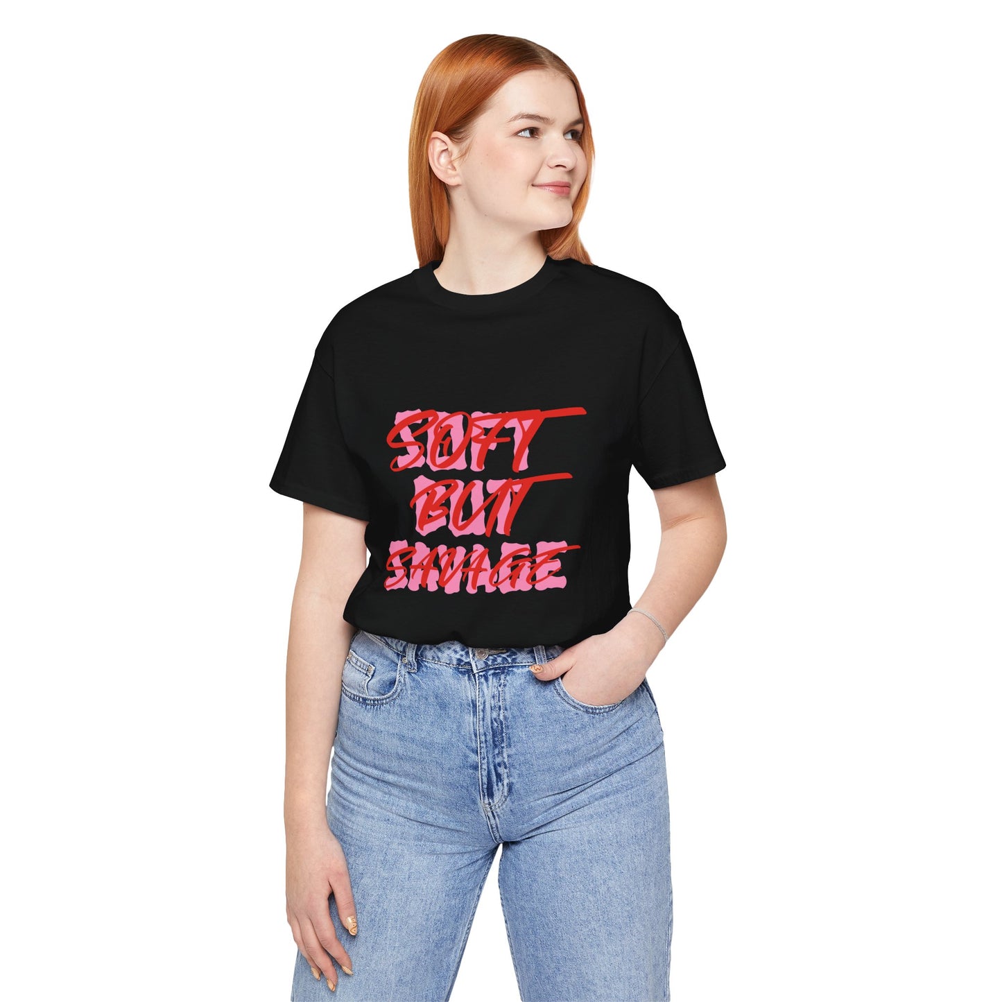Soft But Savage Tee — Pink Brushstroke Graphic T-Shirt