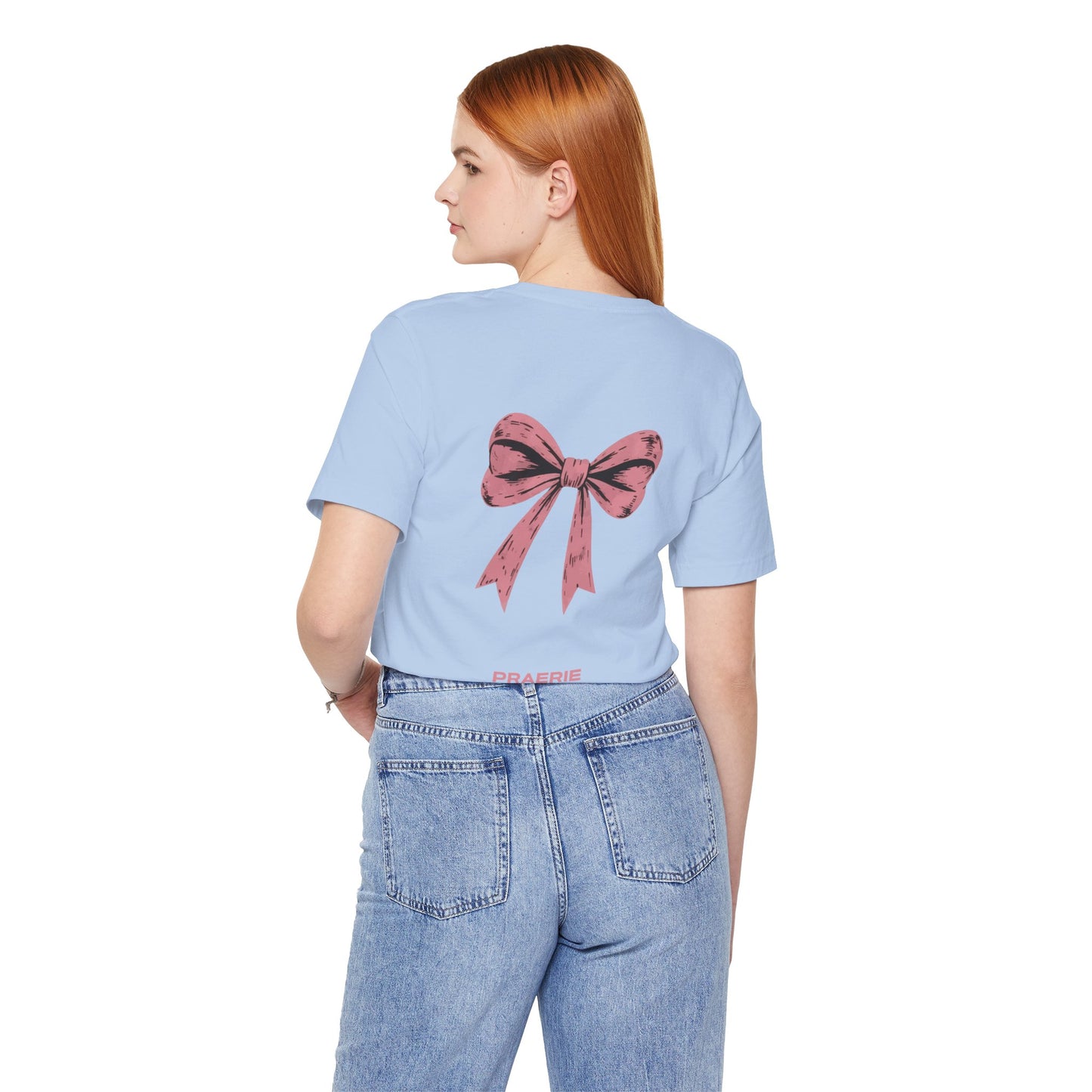 Bow Back Tee — Pink Vintage Ribbon "PRAERIE" Graphic T-Shirt
