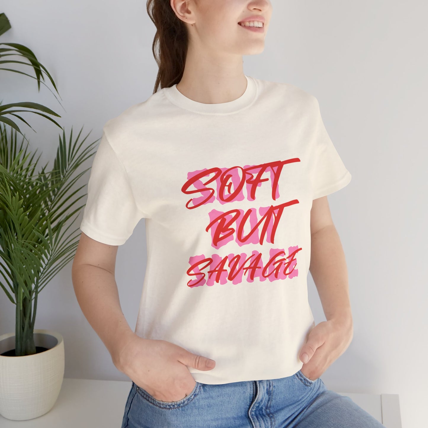 Soft But Savage Tee — Pink Brushstroke Graphic T-Shirt