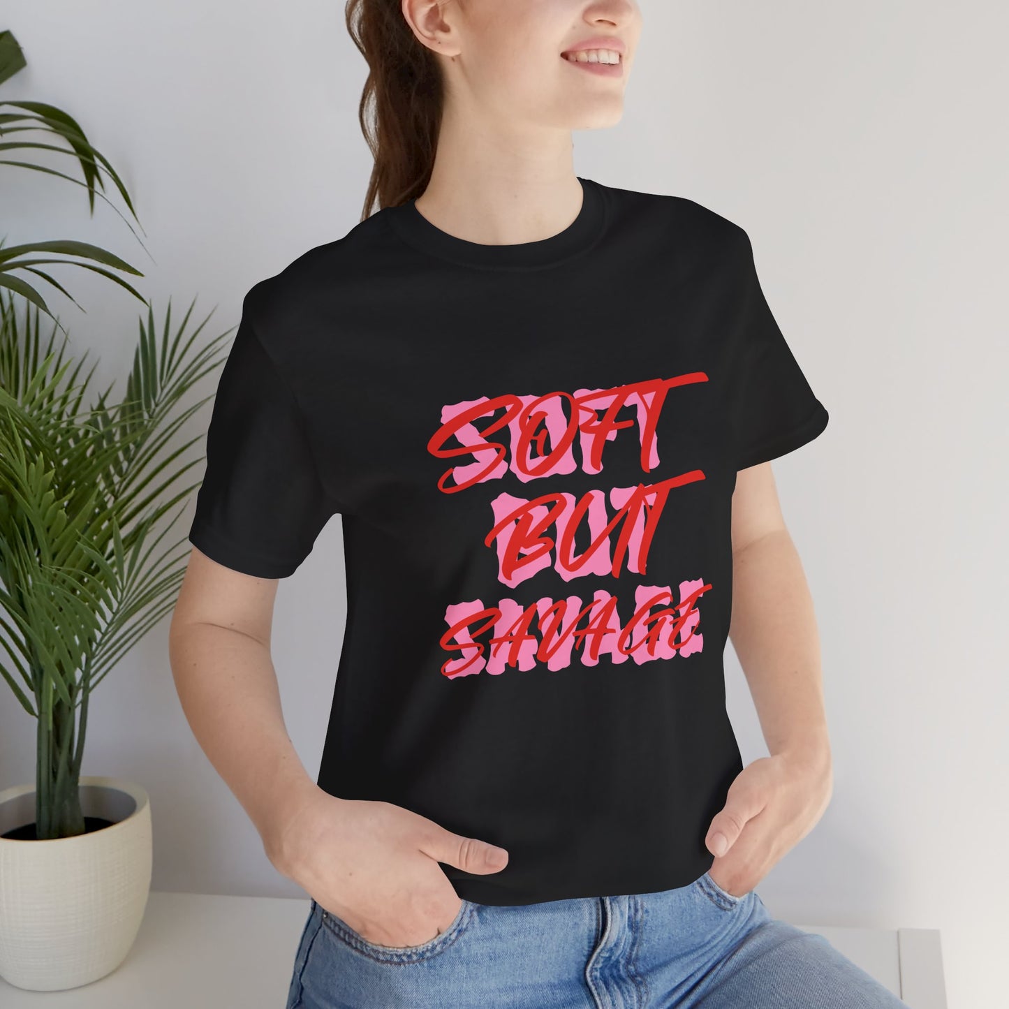 Soft But Savage Tee — Pink Brushstroke Graphic T-Shirt
