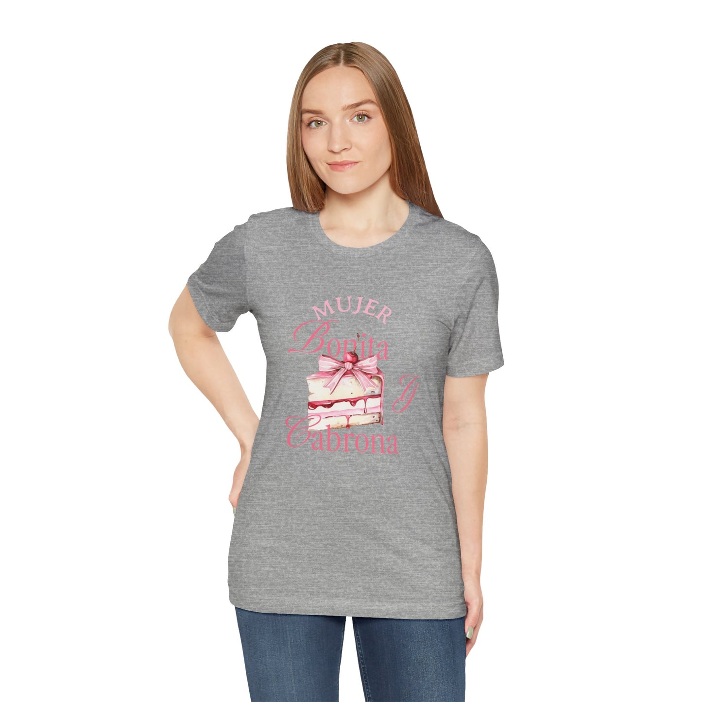 Mujer Bonita y Cabrona Tee — Pink Cake Graphic Women's Spanish Statement Shirt