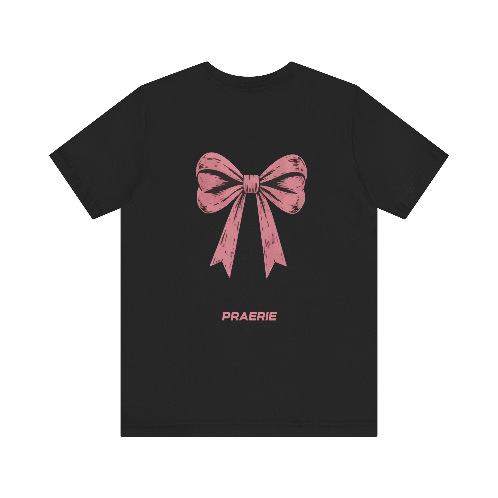 Bow Back Tee — Pink Vintage Ribbon "PRAERIE" Graphic T-Shirt