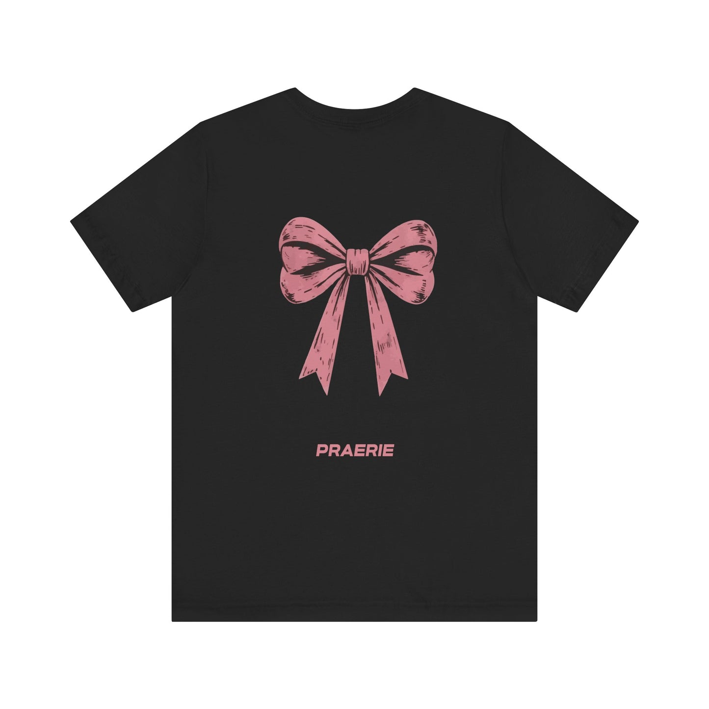 Bow Back Tee — Pink Vintage Ribbon "PRAERIE" Graphic T-Shirt