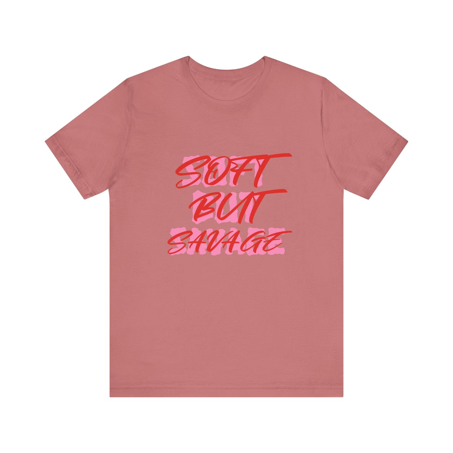 Soft But Savage Tee — Pink Brushstroke Graphic T-Shirt