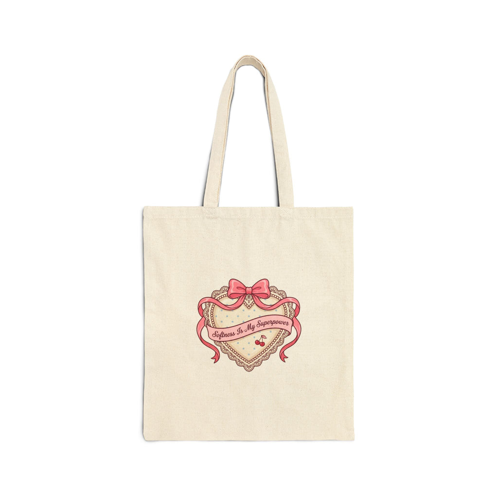 Dainty Ribbon Heart Tote | Coquette, bowcore pastel canvas
