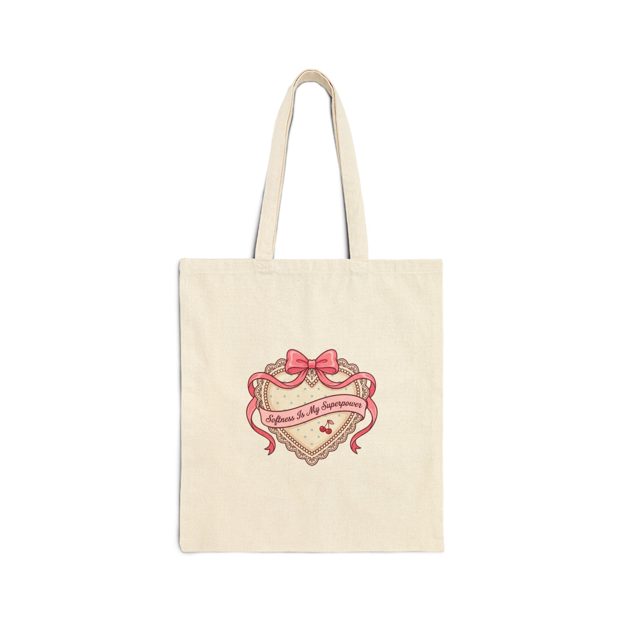 Dainty Ribbon Heart Tote | Coquette, bowcore pastel canvas
