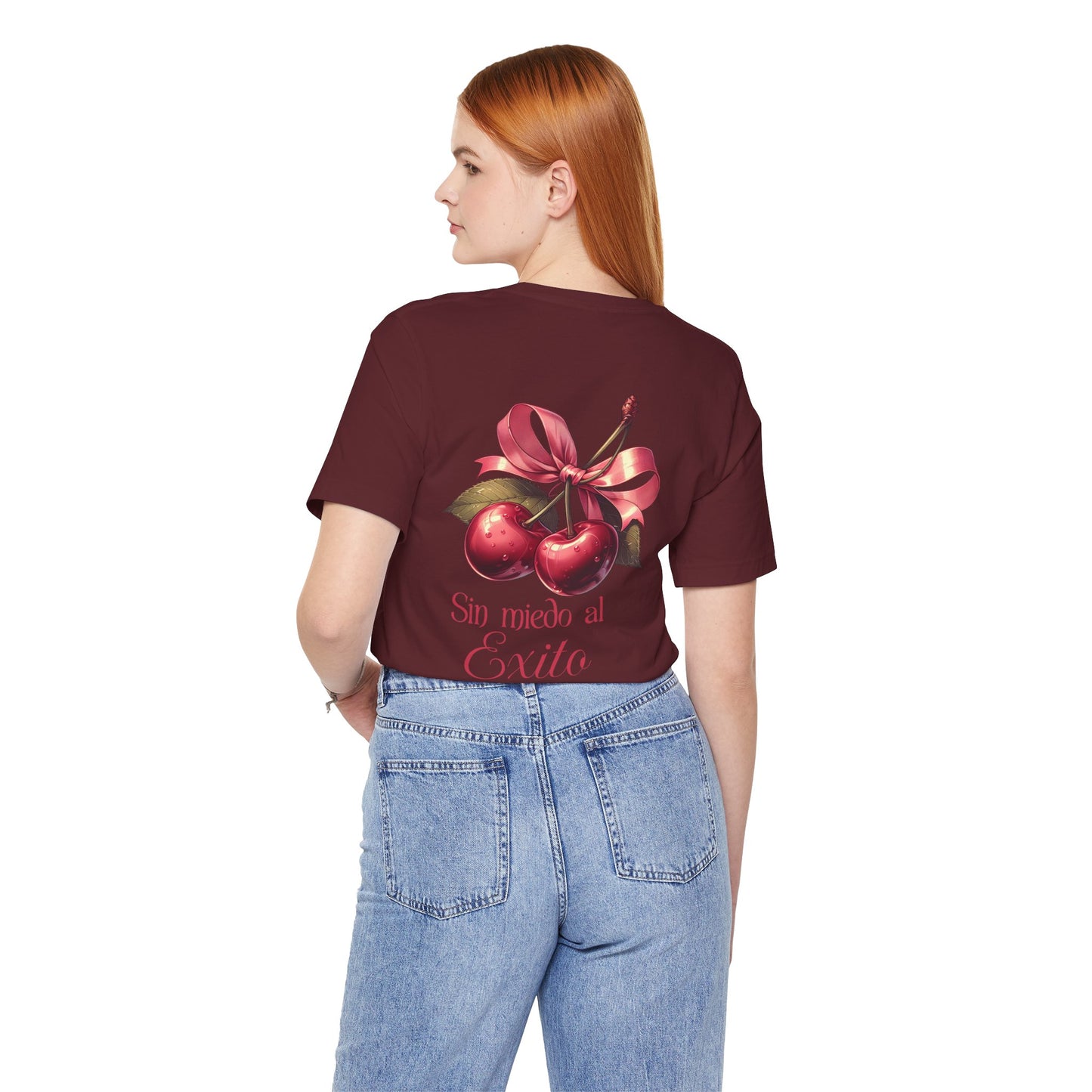 Cherry Ribbon Tee — "Sin miedo al Exito" Inspirational Graphic T-Shirt