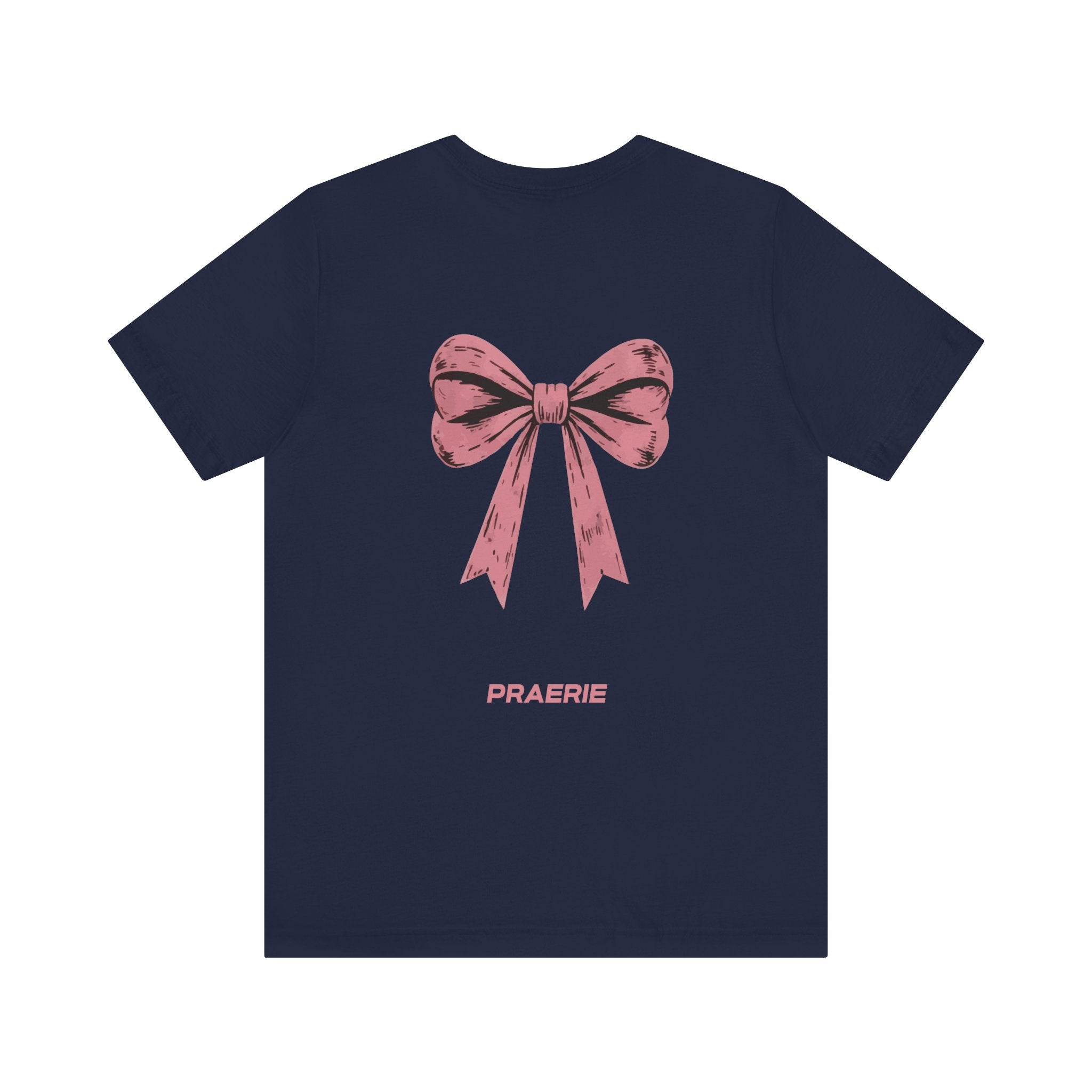 Bow Back Tee — Pink Vintage Ribbon "PRAERIE" Graphic T-Shirt