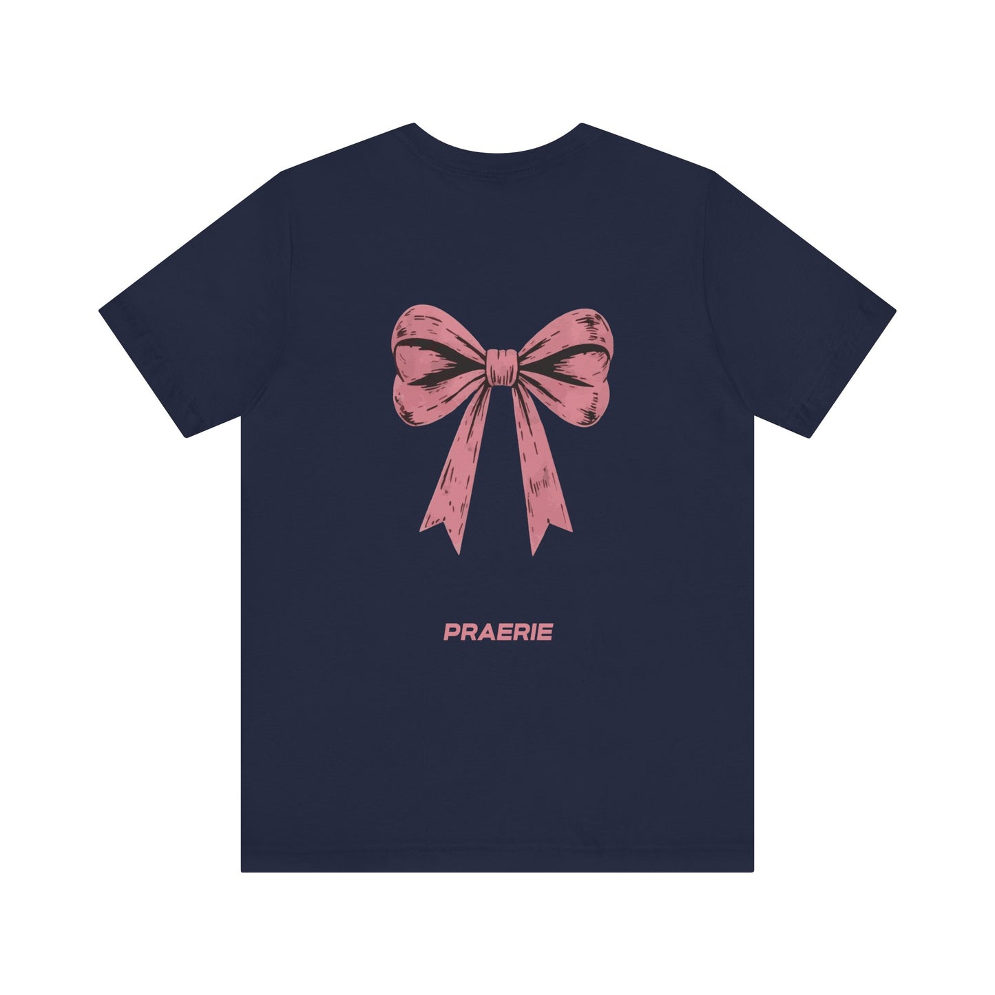 Bow Back Tee — Pink Vintage Ribbon "PRAERIE" Graphic T-Shirt