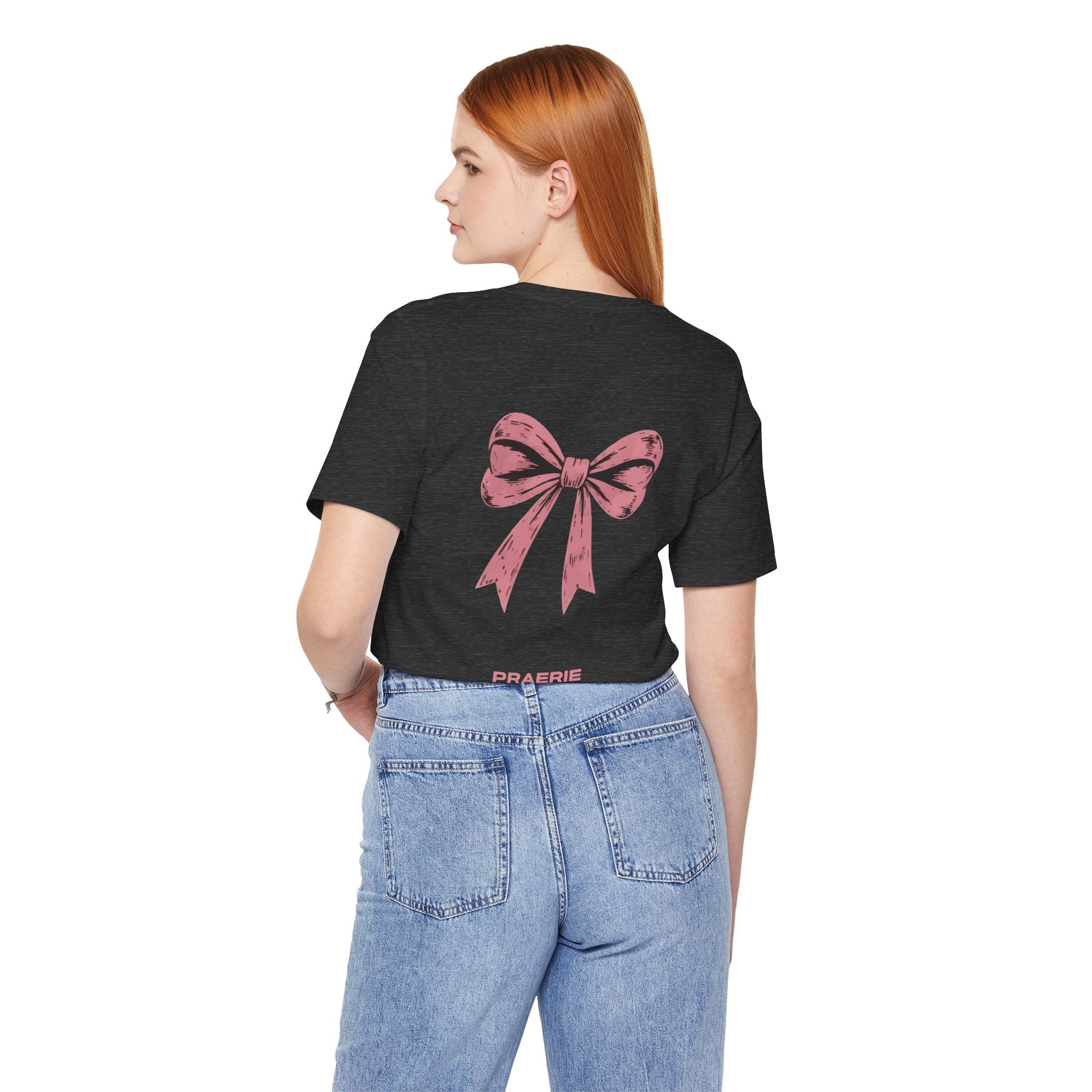 Bow Back Tee — Pink Vintage Ribbon "PRAERIE" Graphic T-Shirt