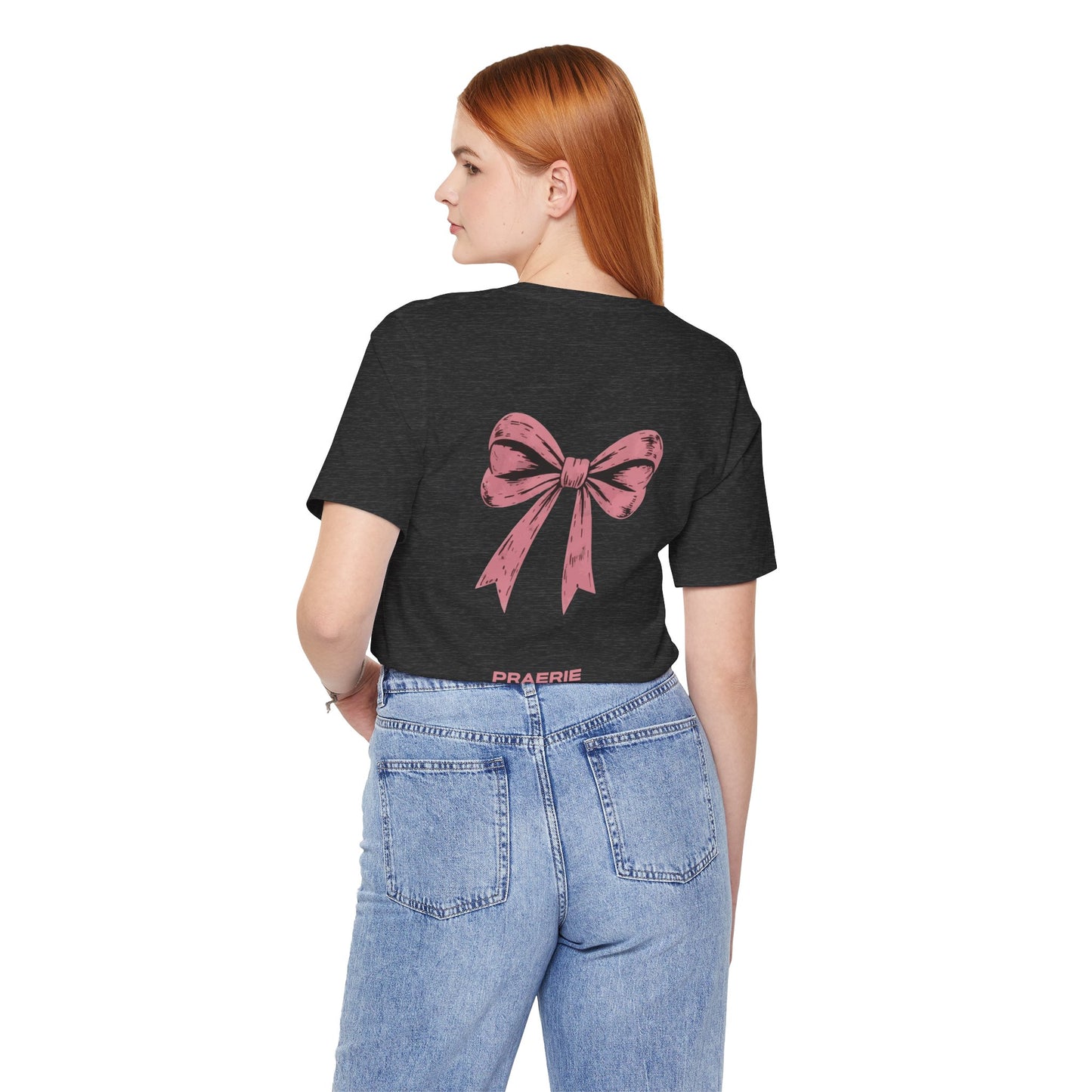 Bow Back Tee — Pink Vintage Ribbon "PRAERIE" Graphic T-Shirt