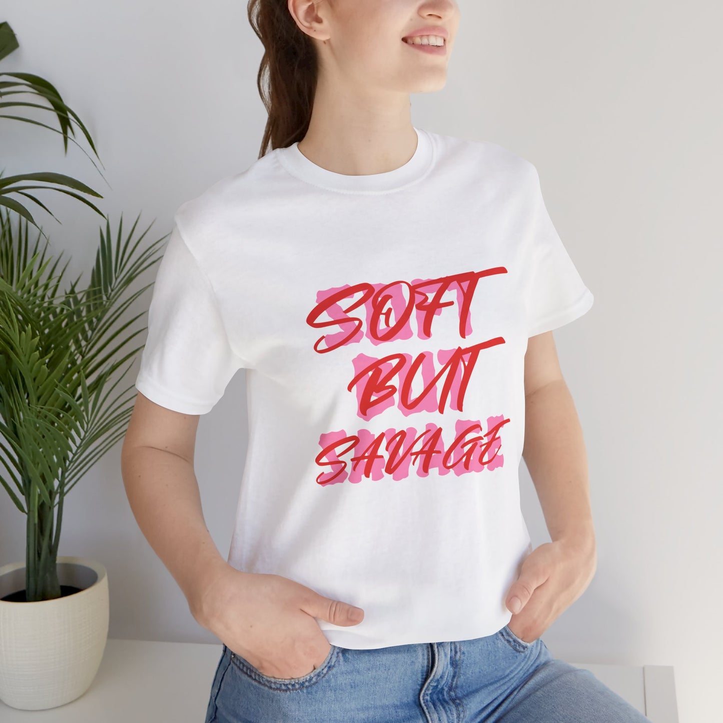 Soft But Savage Tee — Pink Brushstroke Graphic T-Shirt