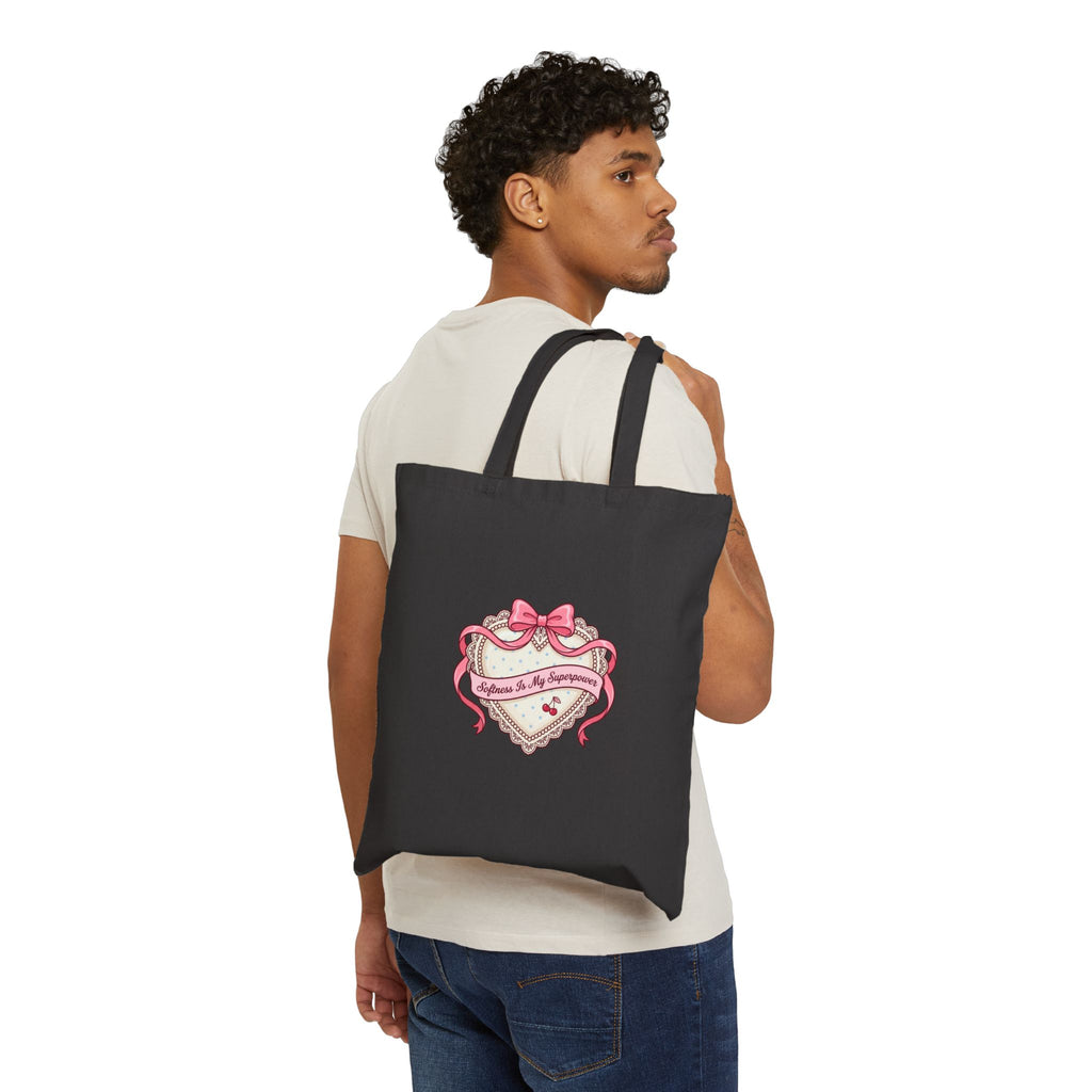 Dainty Ribbon Heart Tote | Coquette, bowcore pastel canvas