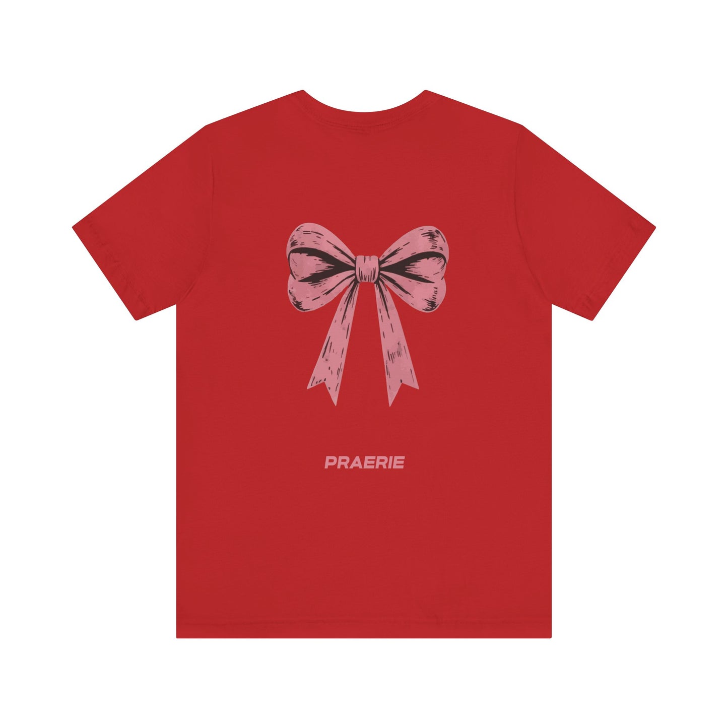Bow Back Tee — Pink Vintage Ribbon "PRAERIE" Graphic T-Shirt
