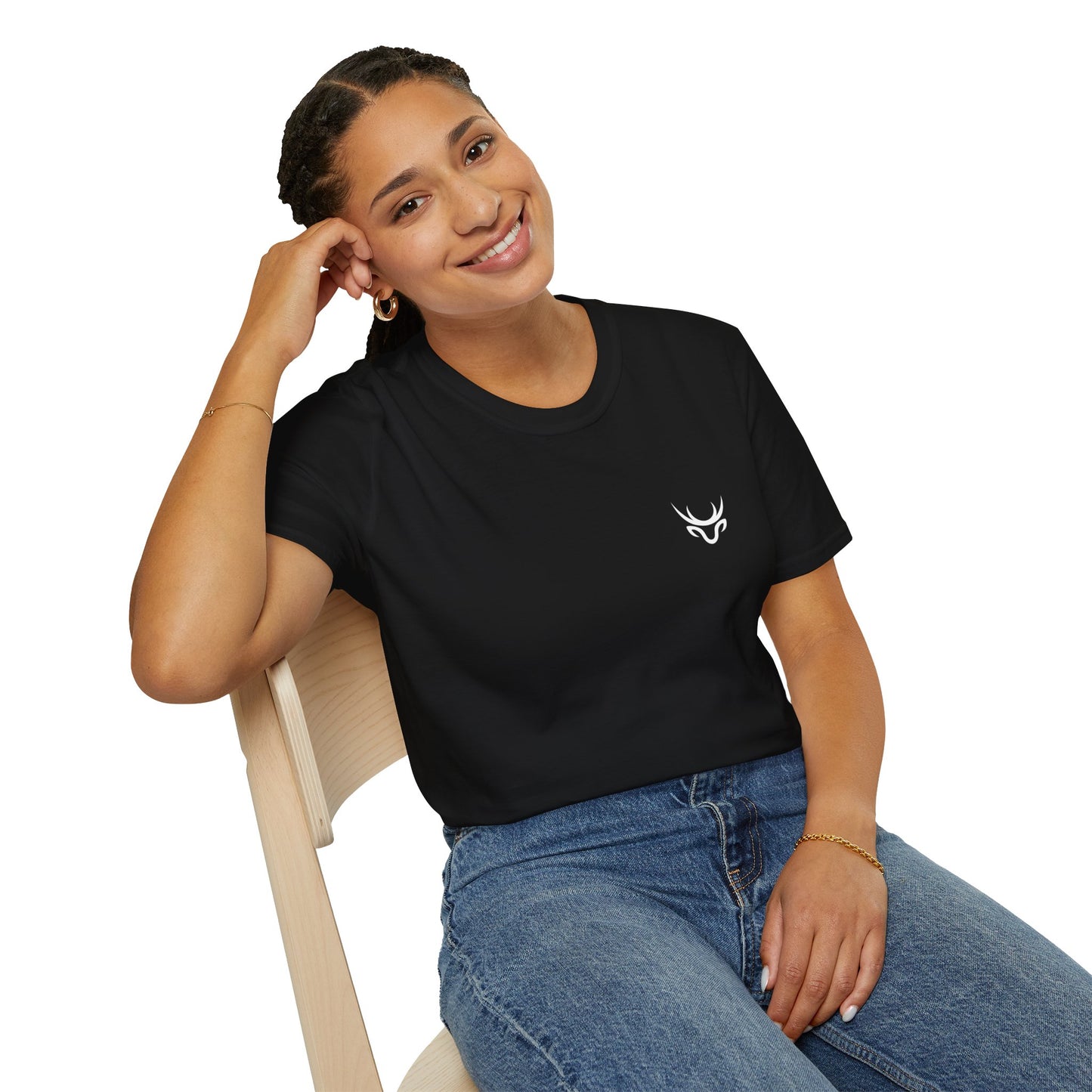 Minimal White T-Shirt with Subtle Embroidered Deer Logo — Casual Everyday Tee