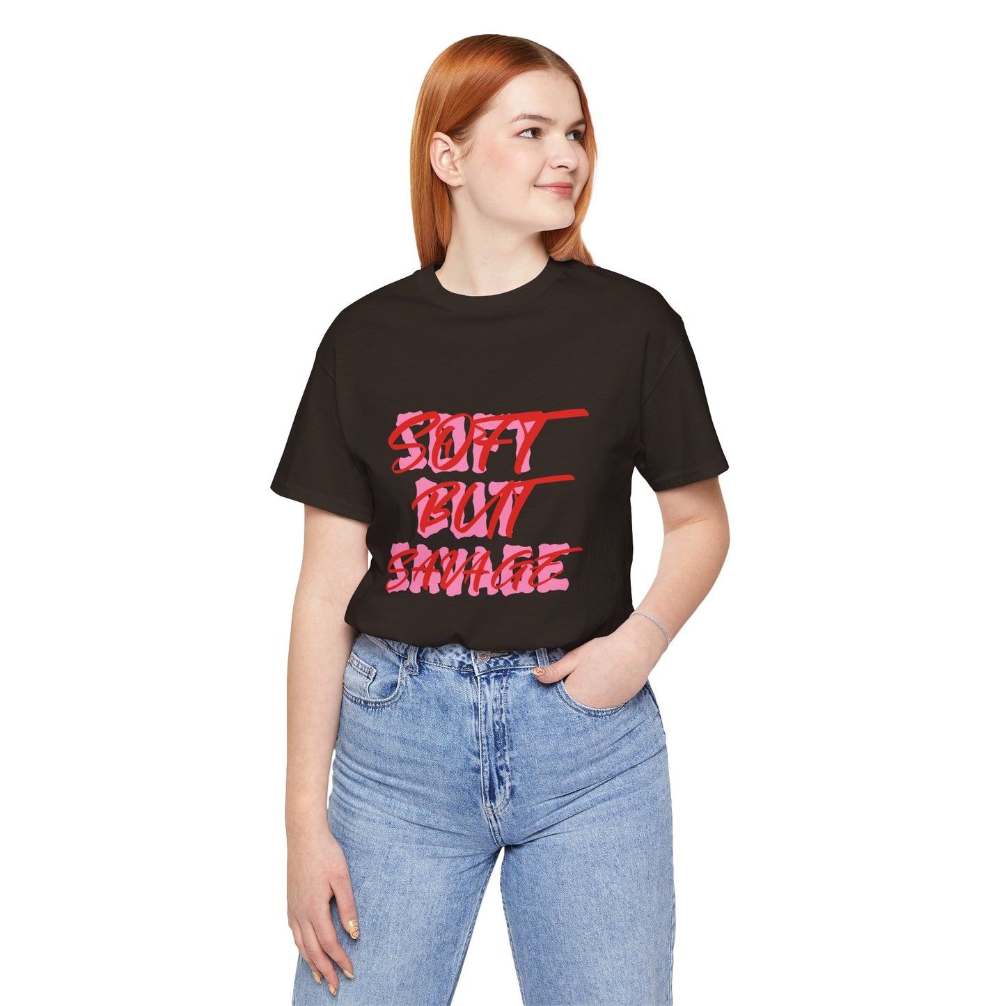 Soft But Savage Tee — Pink Brushstroke Graphic T-Shirt